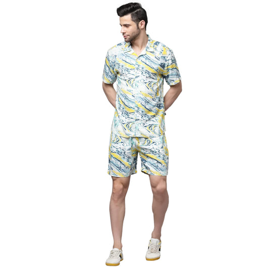 Rigo Printed Co-Ord Set For Men | Casual Shirt & Shorts Night Suit | Lounge-Wear Nightdress Shorts Set | Night Wear, Beach, Vaca