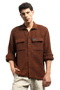 Hubberholme Men Summer Cotton Spread Collar Long Sleeves Oversized Casual Shirt 24 Brown