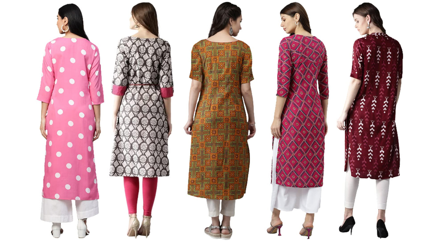 ANNI DESIGNER Women's Crepe Straight Printed Kurta Pack of 5 (Crepe-Combo-NW_023)