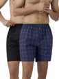 XYXX Mens Super Combed Cotton Checkmate Boxer Shorts Elasticated Waist, Drawstring | Loungewear for Men Pack of 2 (XL; Jet Blac