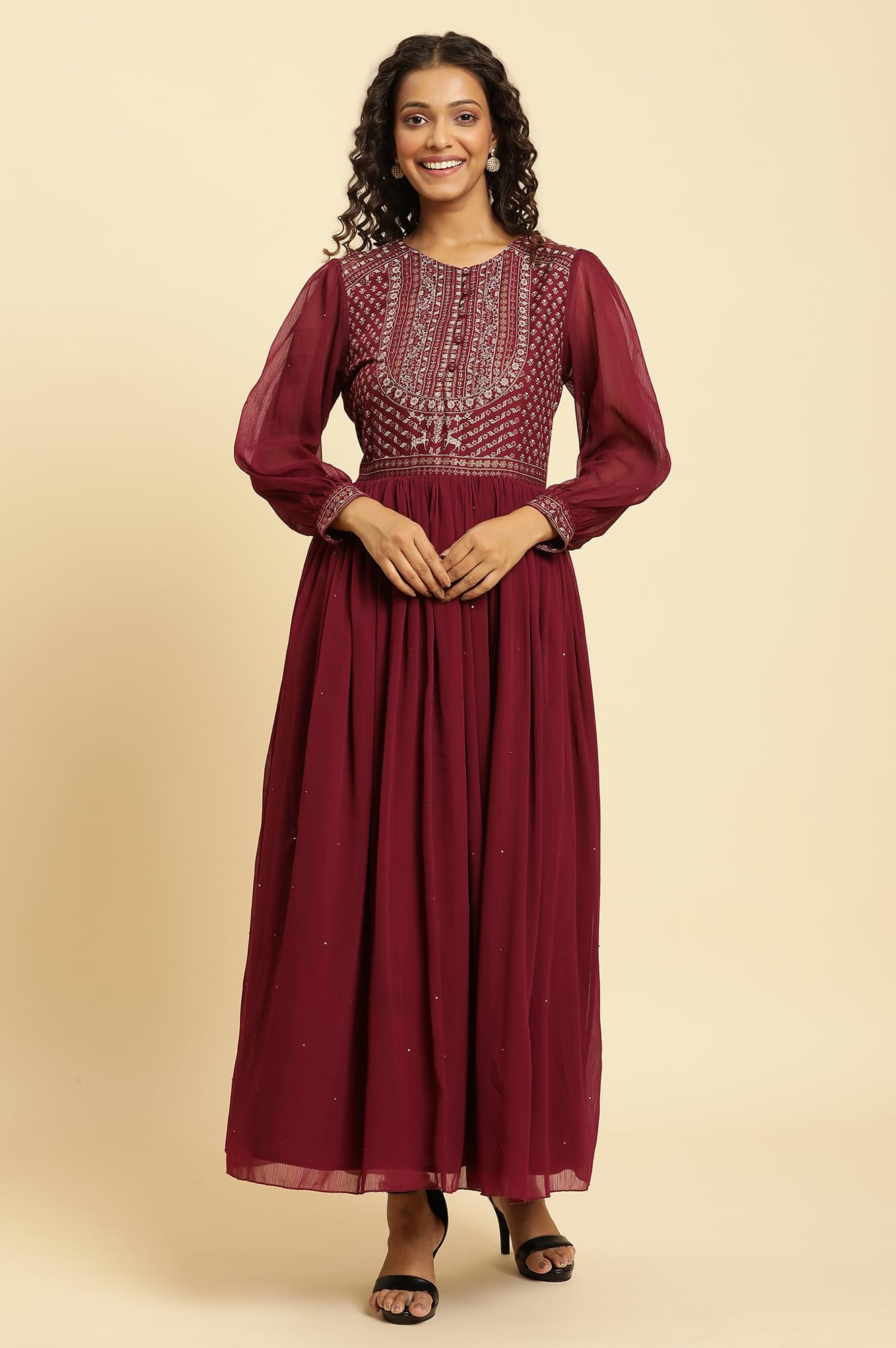 W Purple Floral Printed Maxi Dress For Women