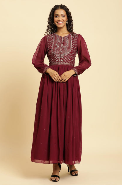 W Purple Floral Printed Maxi Dress For Women