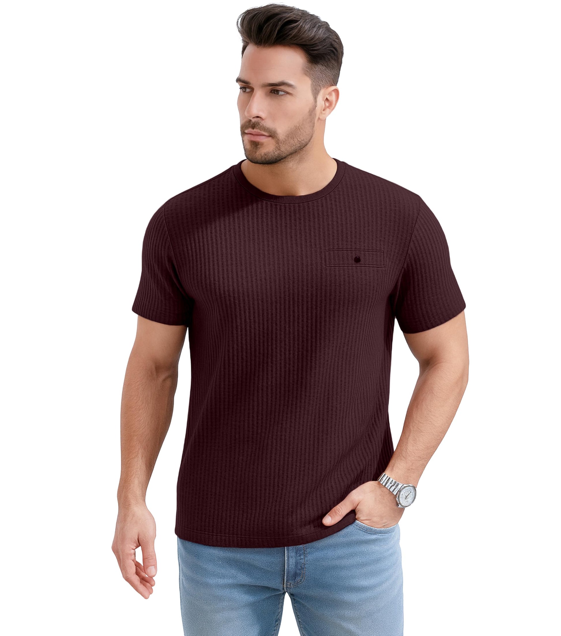 SHODOX Mens Solid Round Neck Half Sleeve Regular fit Tshirt (Pack of 1) Maroon