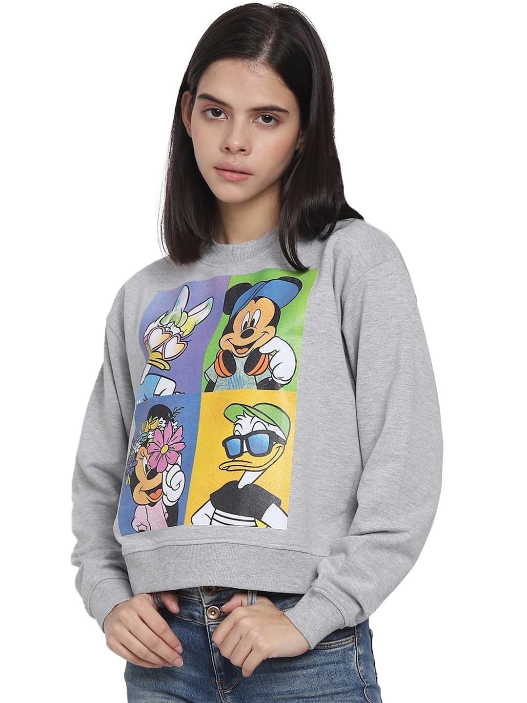 Beakoof Women Disney Typography Grey Full Sleeve Hooded Sweatshirt