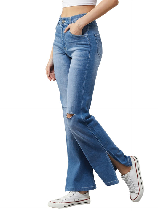 Dolce Crudo Womens Blue Wide-Leg Relaxed Mid Rise Regular Length Denim Stretchable Jeans (DOSS21DEN10-56-158-30,Light Blue,30)