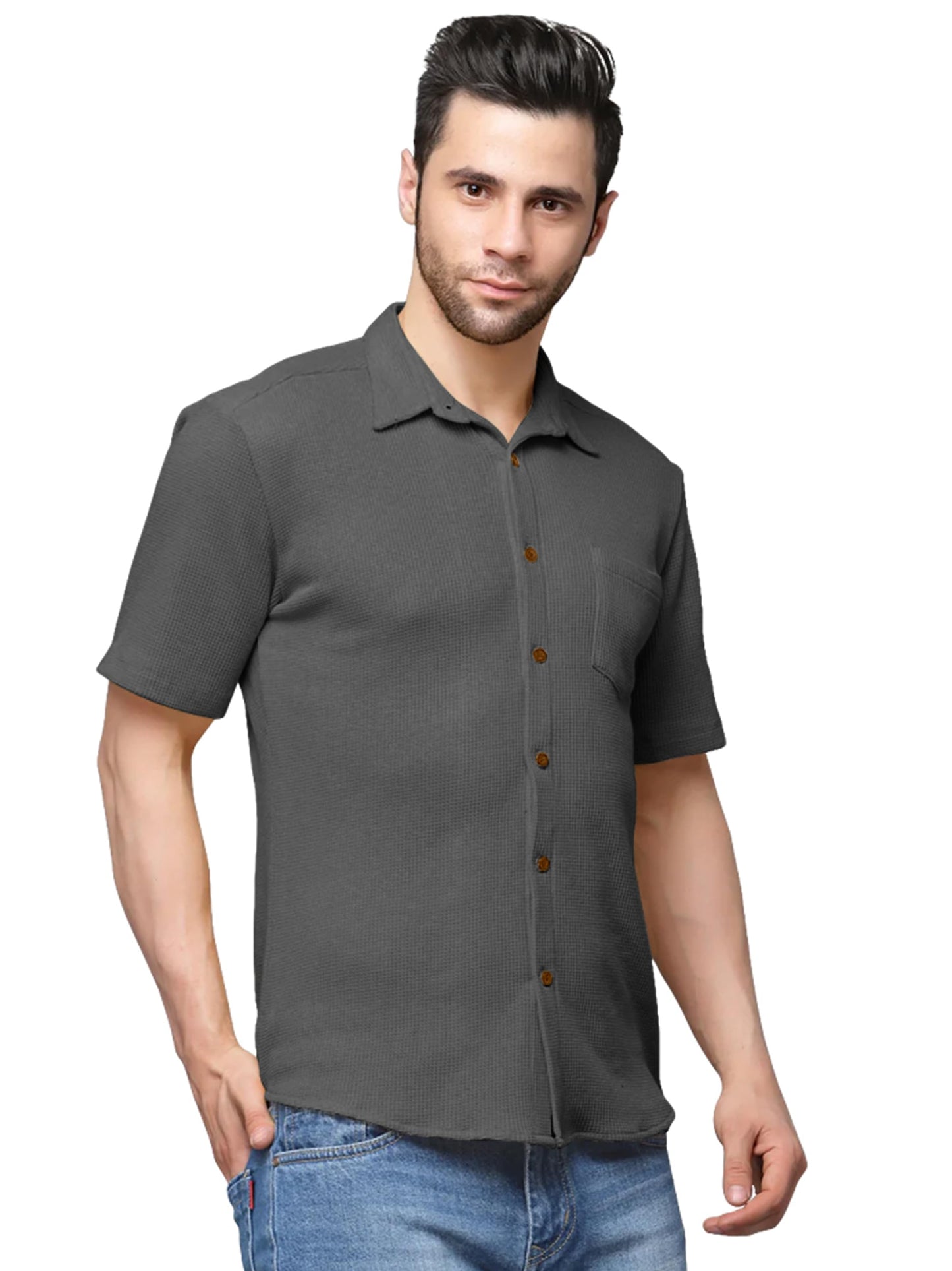 Nobel Monk MenS Solid Casual Shirt |Half Sleeve | Regular Fit |Stylish Shirt For Men Charcoal Grey