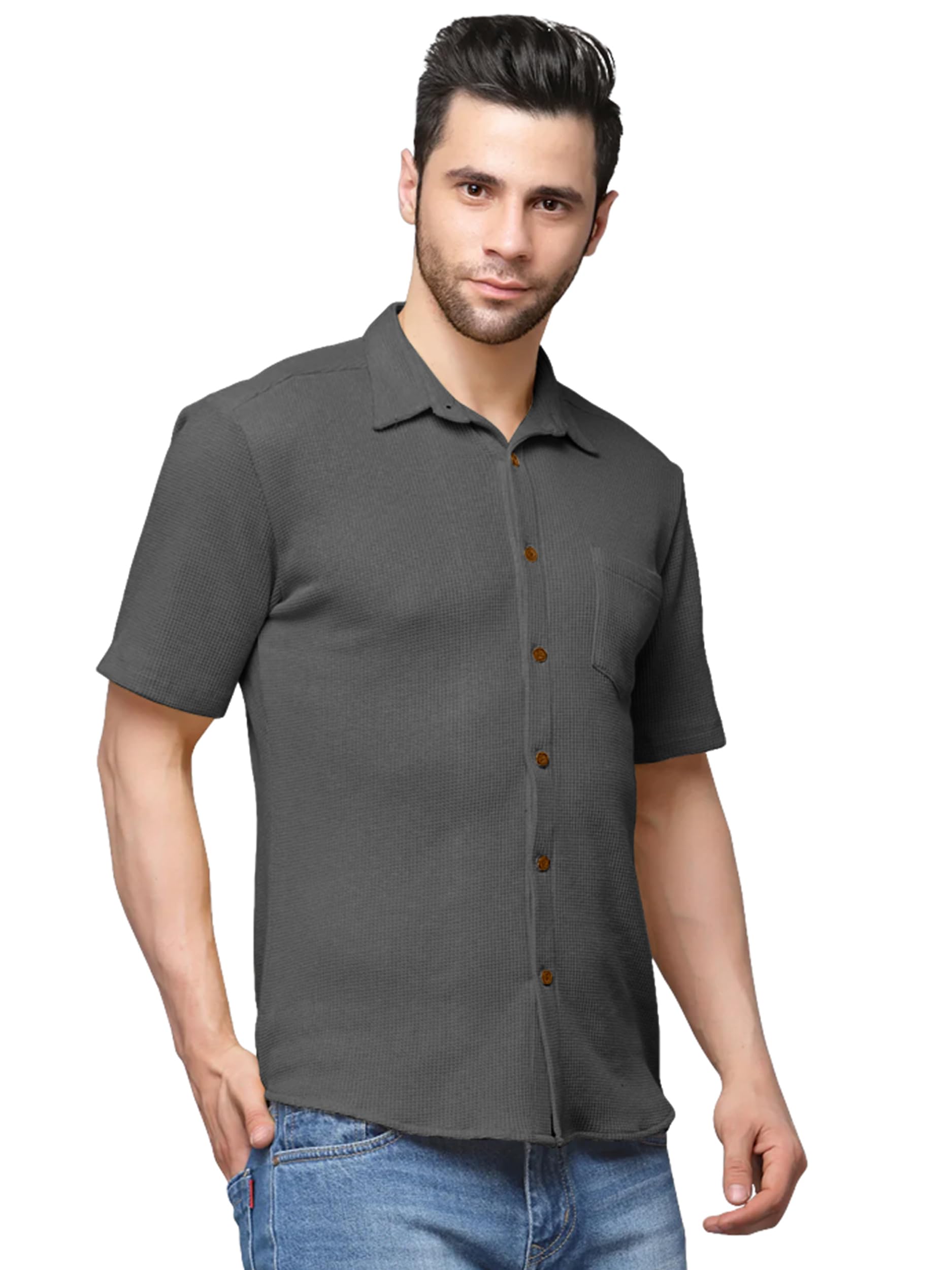 Nobel Monk MenS Solid Casual Shirt |Half Sleeve | Regular Fit |Stylish Shirt For Men Charcoal Grey