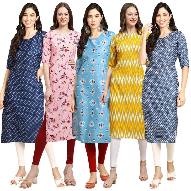 Pinkmint Elegant Printed Crepe KurtiS For WomenS (Pack Of 5)