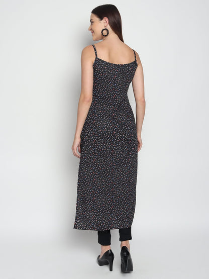 PATLANI Womens Crepe Full Stitched Kurti. Black