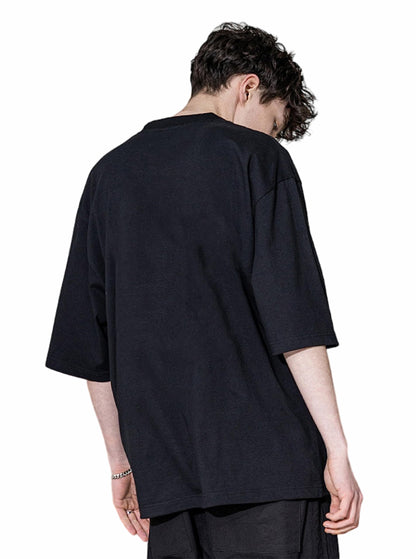 Uniplanet Store Solid Oversize Black Punisher Round Neck Cotton Printed Black T Shirt For Men
