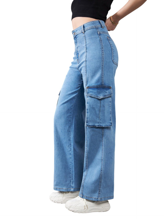 Dolce Crudo WomenS Wide Leg High Rise Clean Look Regular Length Stretchable Patch Pocketed Denim Jeans (Doss24Den67-03-115-32, B