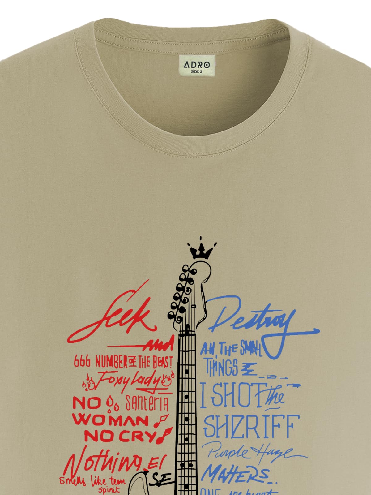 ADRO Guitar Design Printed T-Shirt for Men - 100% Cotton, Regular Fit, Soft Breathable Fabric | RN23-M-GTR-BE