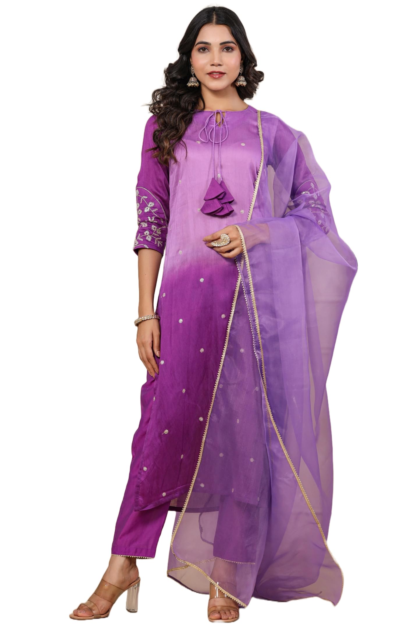 ANNI DESIGNER Womens Cotton Blend Floral Straight Kurta with Pant & Dupatta (PEDING-Purple-NW_XL X-Large)