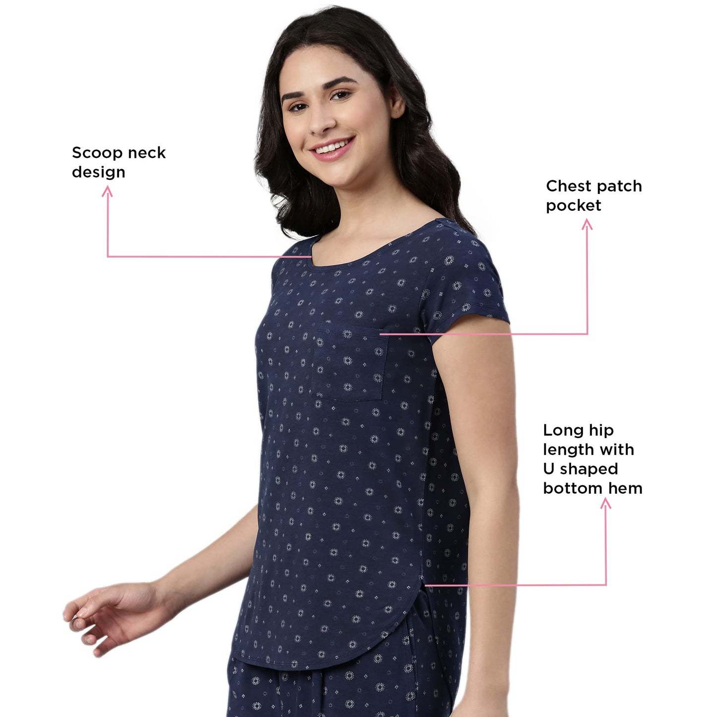 Enamor EC16 Home Tee and Capri Set for Women with All Over Print