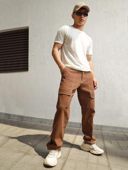 Hubberholme Men Brown Smart Casual Summer Cotton Loose Fit Solid Trousers_13