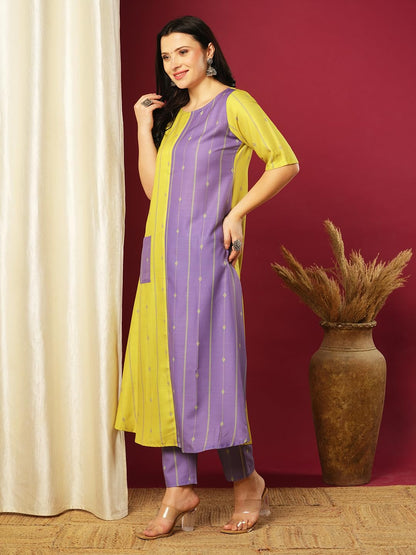GoSriKi Women's Anarkali Kurta with Pants, Rayon Blend, Size 48, Multicolored, Model MANOHAR MULTI-VKS01-GS