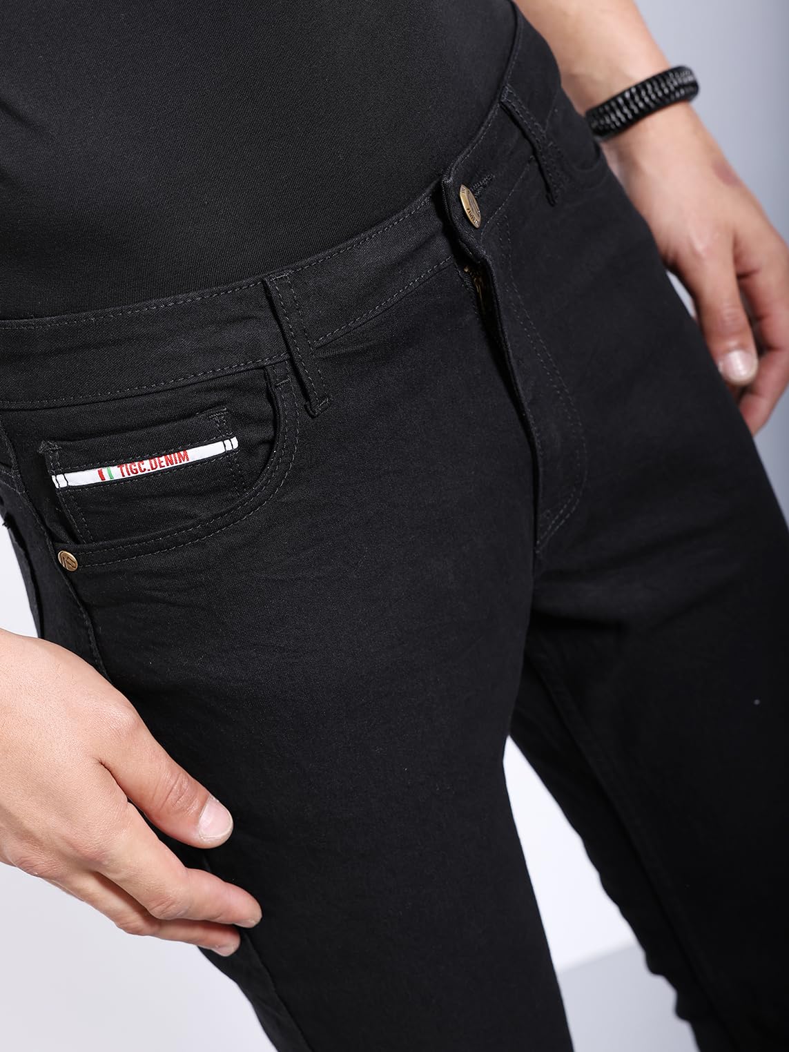 The Indian Garage Co Men Bootcut Laser Placement Print Mid-Rise Stretchable Jeans Black