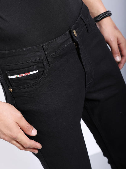 The Indian Garage Co Men Bootcut Laser Placement Print Mid-Rise Stretchable Jeans Black