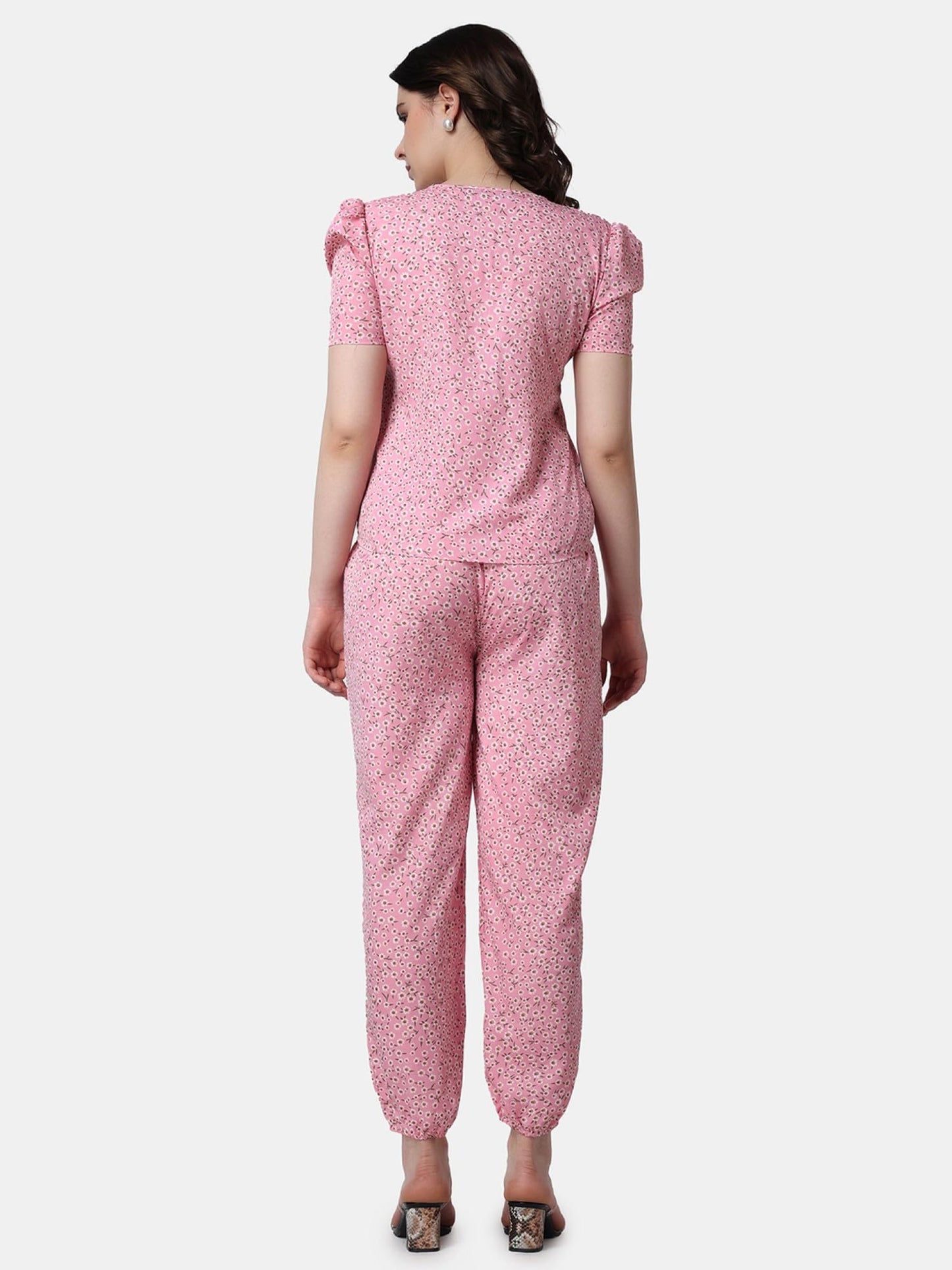 POPWINGS Casual Printed Top and Joggers Set for Women || Stylish Summer Co-Ords Set for Women || Round-Neck Top and Joggers Comb