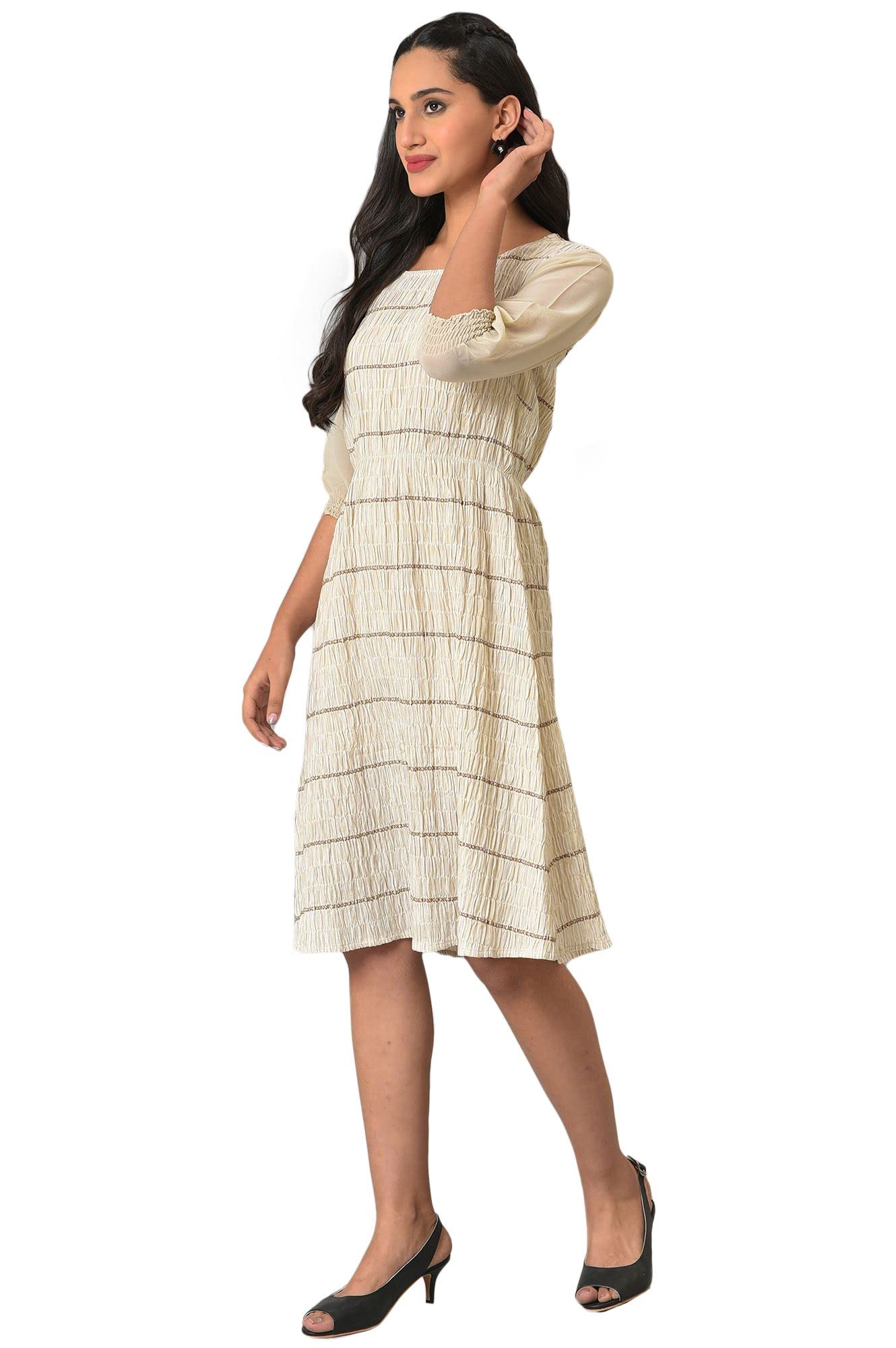 Aurelia Natural Striped Cotton Lycra Blend Shift Dress
