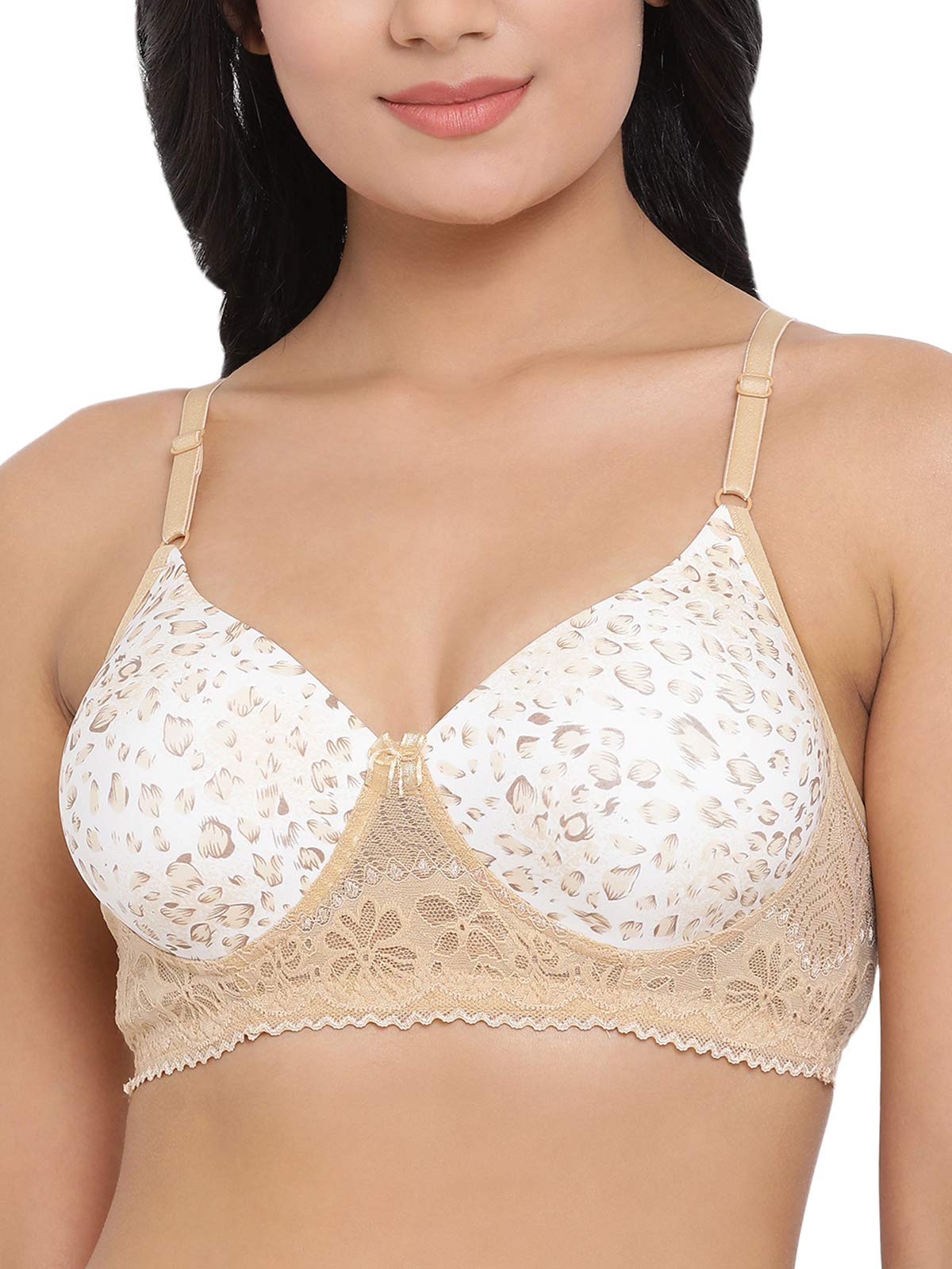 Clovia Womens Padded Non-Wired Animal Print Multiway T-Shirt Bra in Beige - Lace (BR1806G24_Beige_36D)