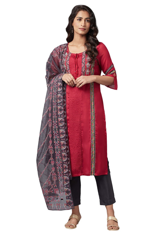 W for Woman Women's Viscose Kurta, Slim Pant & Dupatta
