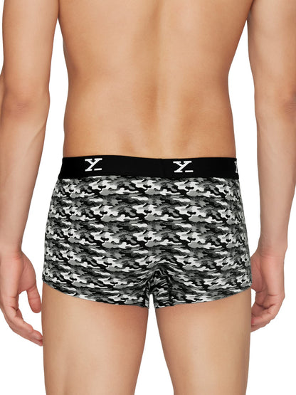 XYXX Mens Underwear Shuffle IntelliSoft Antimicrobial Micro Modal Trunk Pack of 5 (Camo Monocrom;Lighting Bolt;Yoga Pet;Twiligh