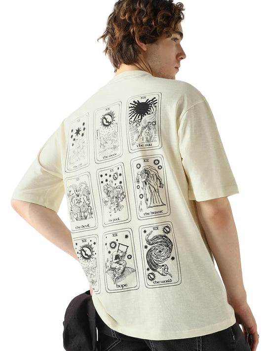 Bewakoof Air 1.0 Mens Graphic Print Oversized Fit Half Sleeve Round Neck Cotton Slub T-Shirt_646584_Beige_XL