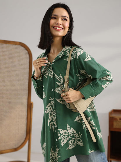 Libas WomenS Cotton Blend Printed A-Line Kurti (29884_Green