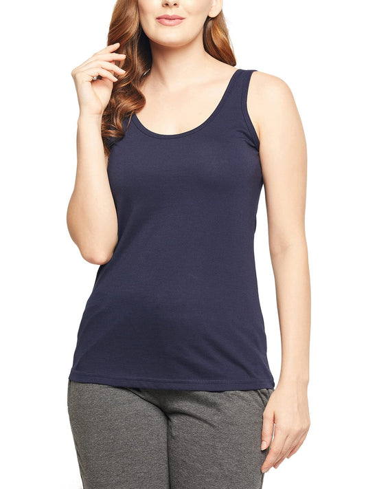 Clovia Womens Cotton Chic Basic Tank Top (CM0007D08_Blue_M)