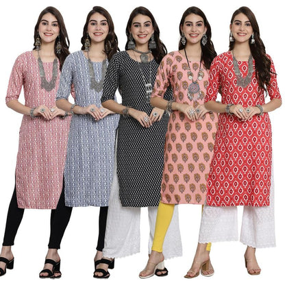 Pinkmint Crepe Printed Kurti For Womens College Wear Kurti Festival Wear Kurti For Women (Pack Of 5)