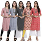 Pinkmint Crepe Printed Kurti For Womens College Wear Kurti Festival Wear Kurti For Women (Pack Of 5)