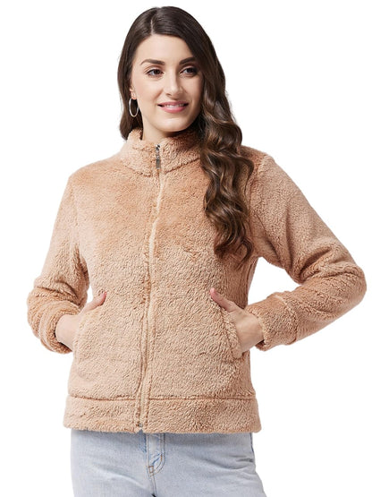 Modeve Women Solid Full Sleeve Jacket For Winter Jacket For Winter-Fawn