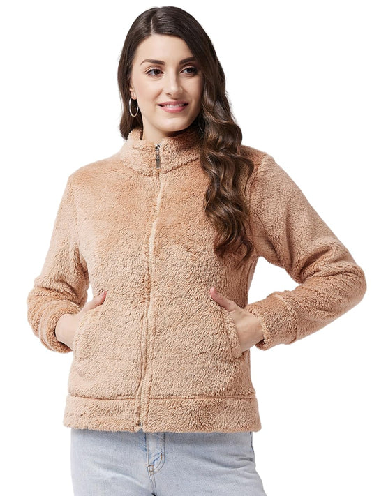 Modeve Women Solid Full Sleeve Jacket For Winter Jacket For Winter-Fawn