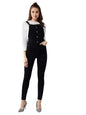 Dolce Crudo Womens Black Skinny High Rise Clean Look Regular Stretchable Denim Dungaree with Pockets (DOSS20DEN04-47-62_Black _