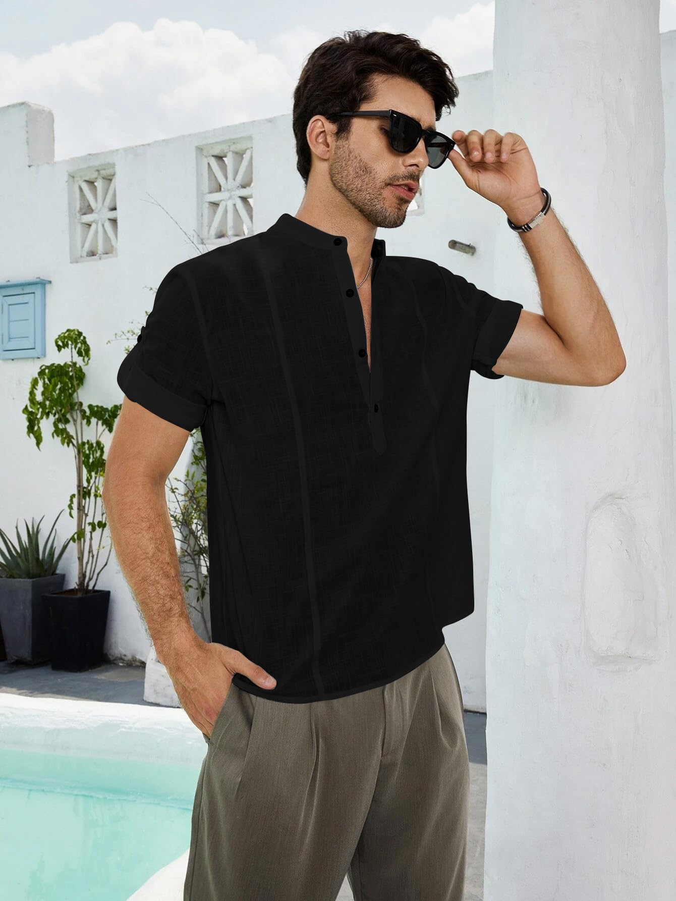 Be Active MenS Linen Blend Solid Regular Shirt (Cpl0149_Black