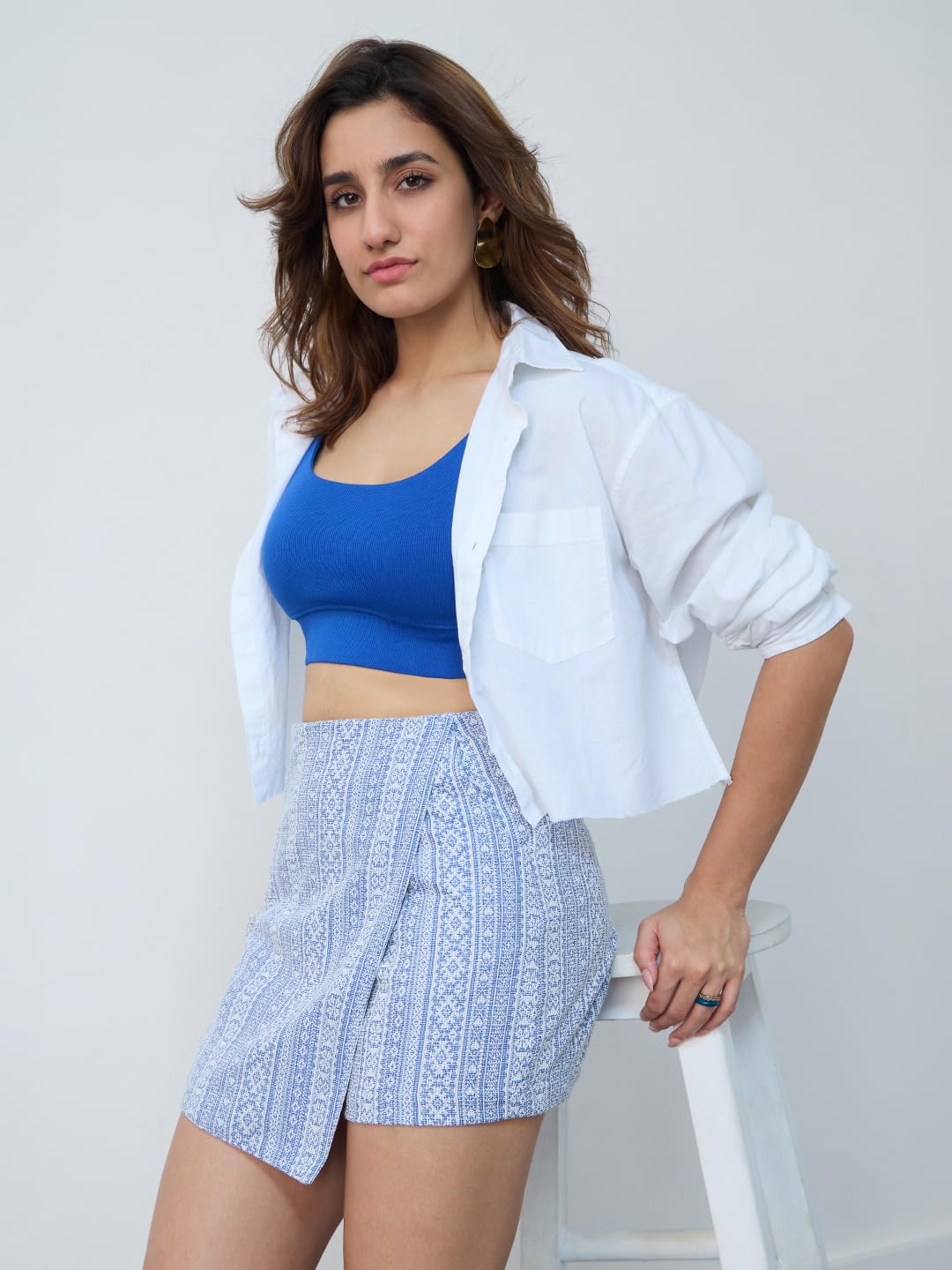 The Souled Store Boho Blue Women and Girls All Over Printed Polyester Blend Mini Skorts