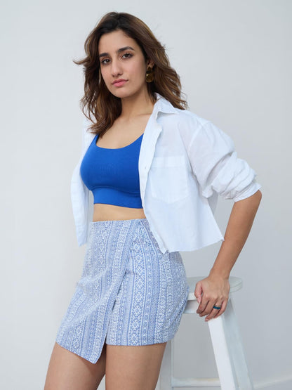 The Souled Store Boho Blue Women and Girls All Over Printed Polyester Blend Mini Skorts