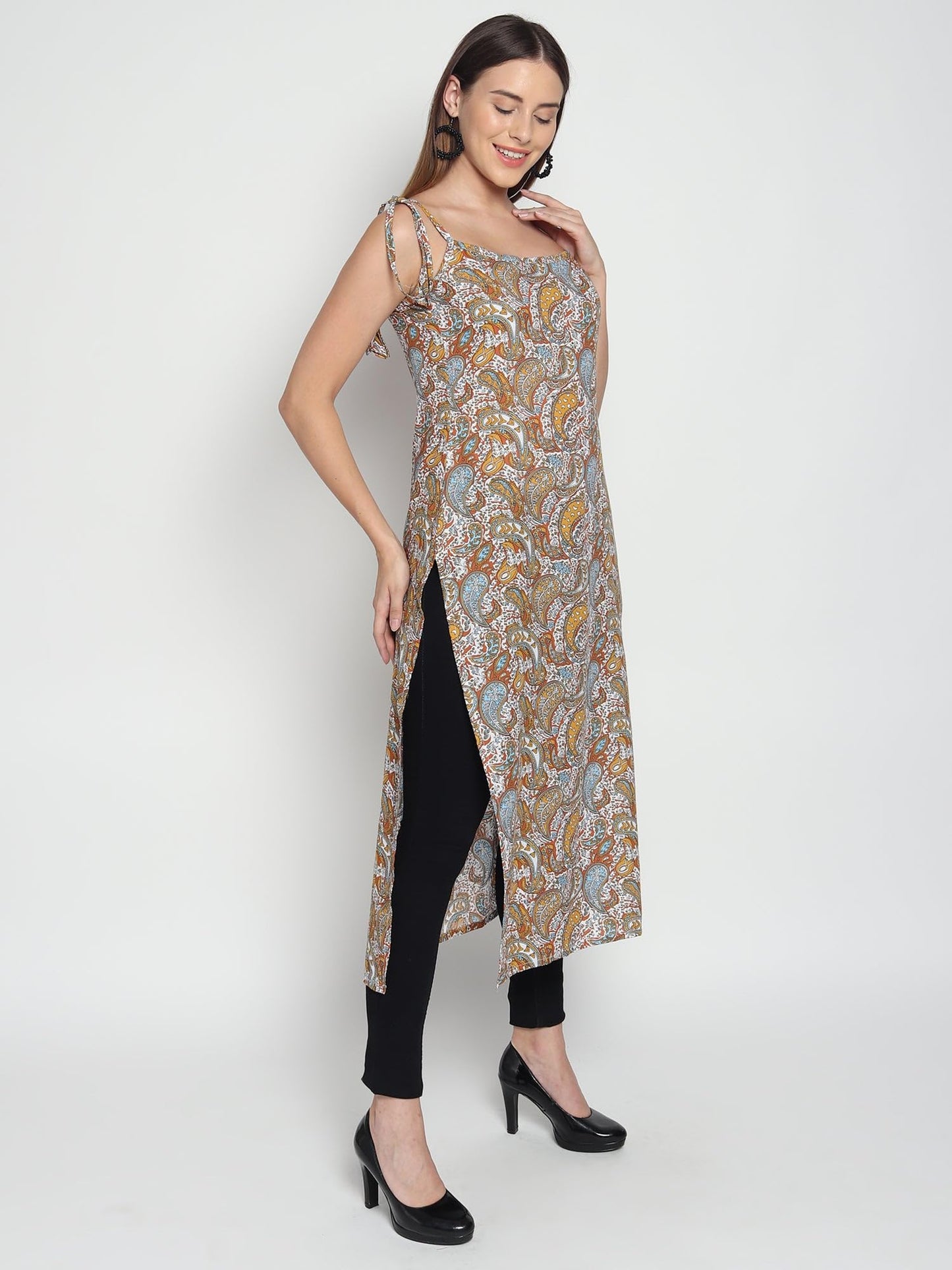 Patlani WomenS Crepe Full Stitched Kurti. Brown