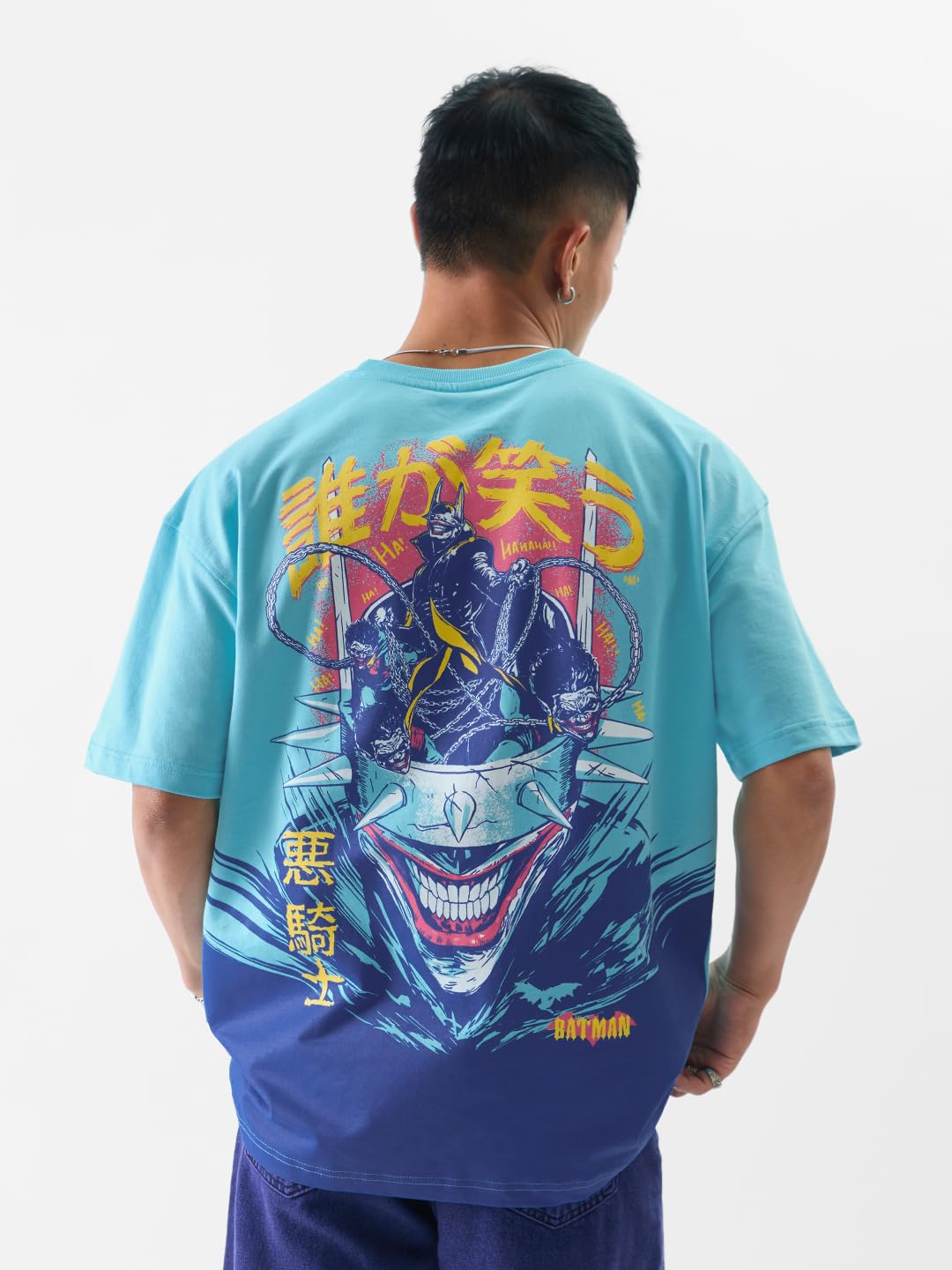 The Souled Store Official Batman: Supervillain Mens and Boys Oversized fit Graphic Printed Half Sleeve Cotton Sky Blue Color Ove