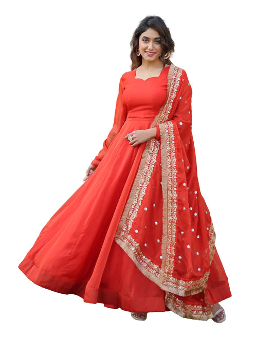 Wedani Russian Silk Anarkali Kurta Set for Womens