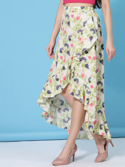 OOMPH! Long Skirts for Women Light Green - msk002