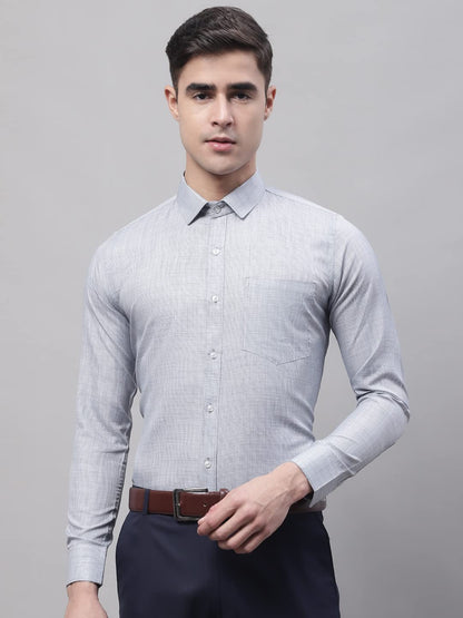 Style Quotient Men Blue and White Solid Self Design Polycotton Slim Fit Formal Shirt