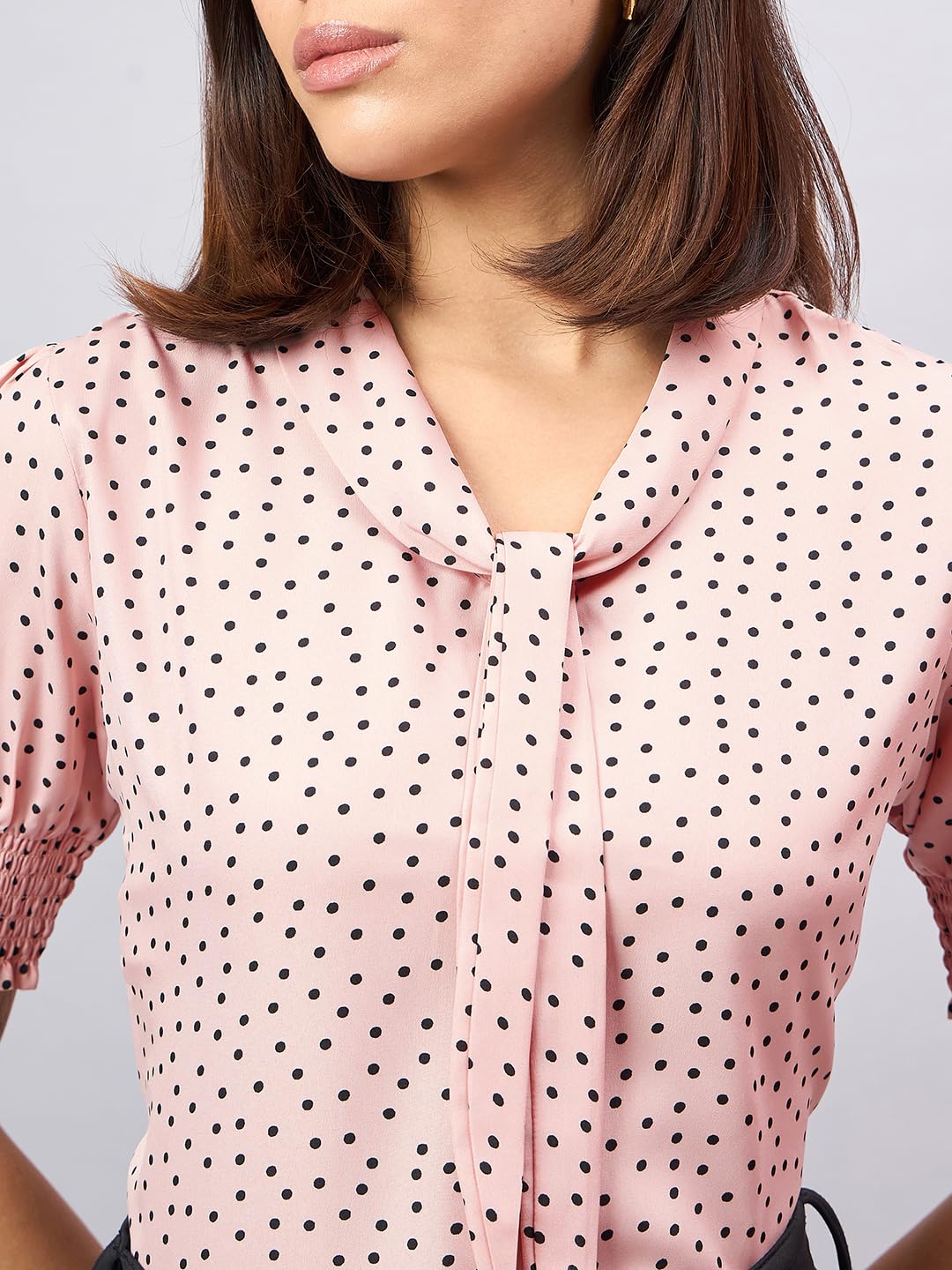 Style Quotient Women Nude and Black Polka Print Top