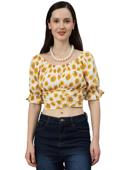 Kotty WomenS Casual Bishop Sleeve Printed Multicolor Top