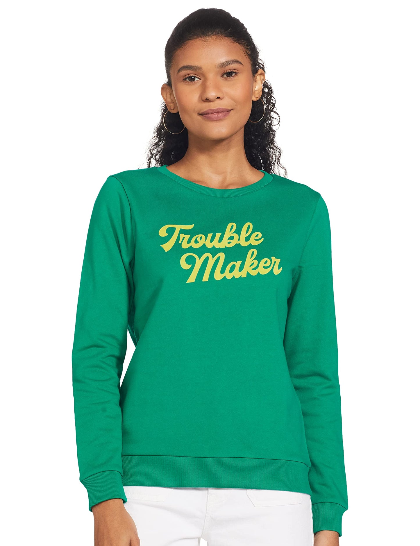 Vero Moda WomenS Cotton Crew Neck Sweatshirt (105103902 -Golf Green_Golf Green_S)
