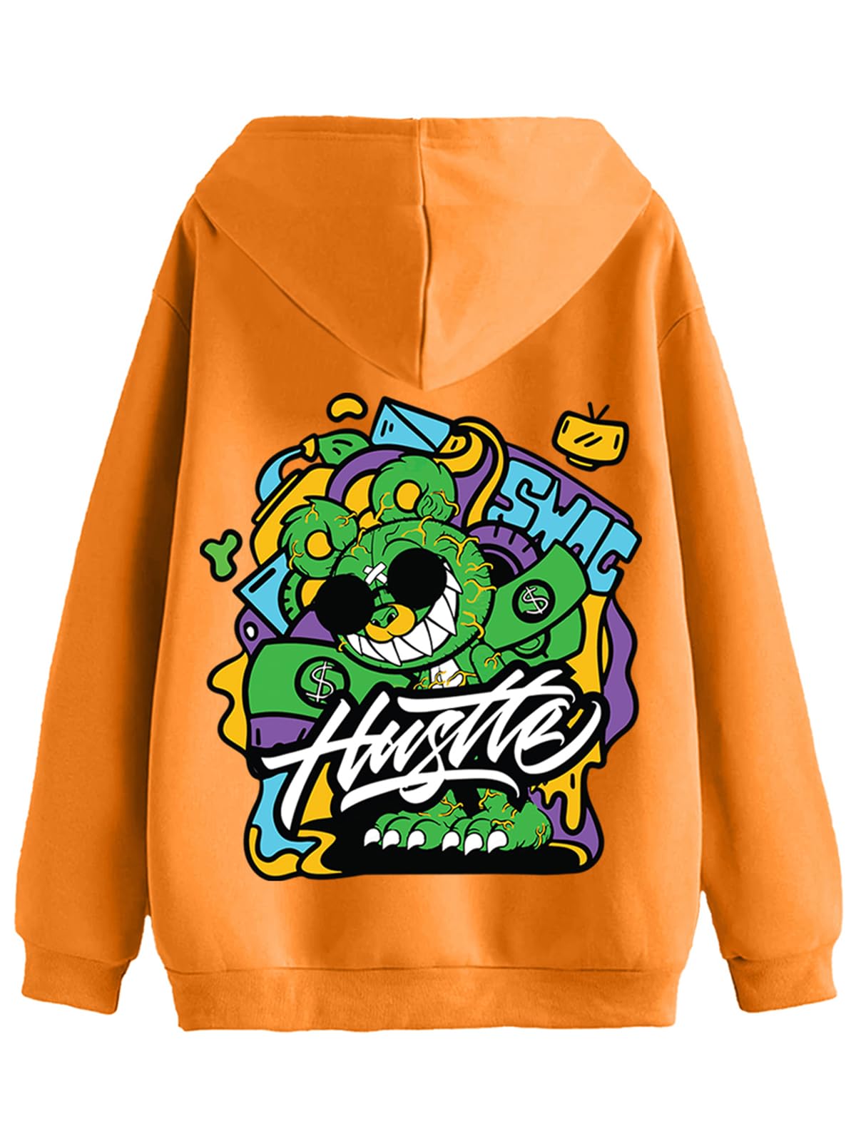 Veirdo Mens Cotton Fleece Oversized Fit Graphic Printed Full Sleeve Hoodie