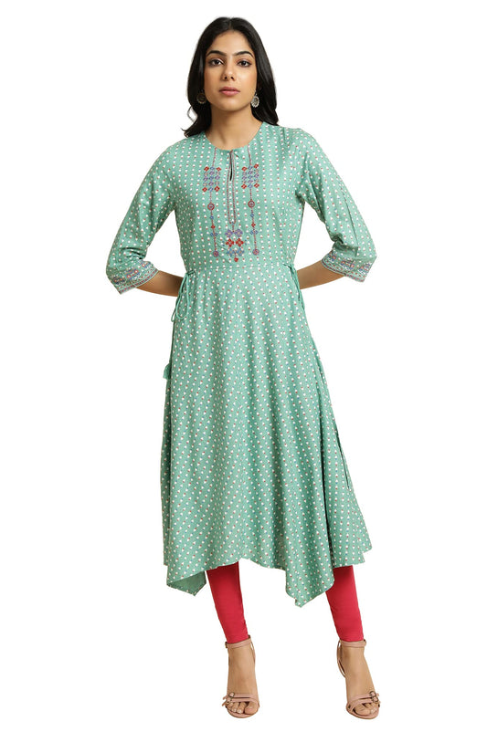 W for Woman Women Viscose Embroidered Asymmetric Regular Kurta