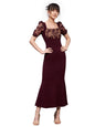 Miss Chase Womens Square Neck Short Puff Sleeve Self Design Lace Overlaid Bodycon Midi Dress (MCSS23D79-01-184-02, Wine, XS)