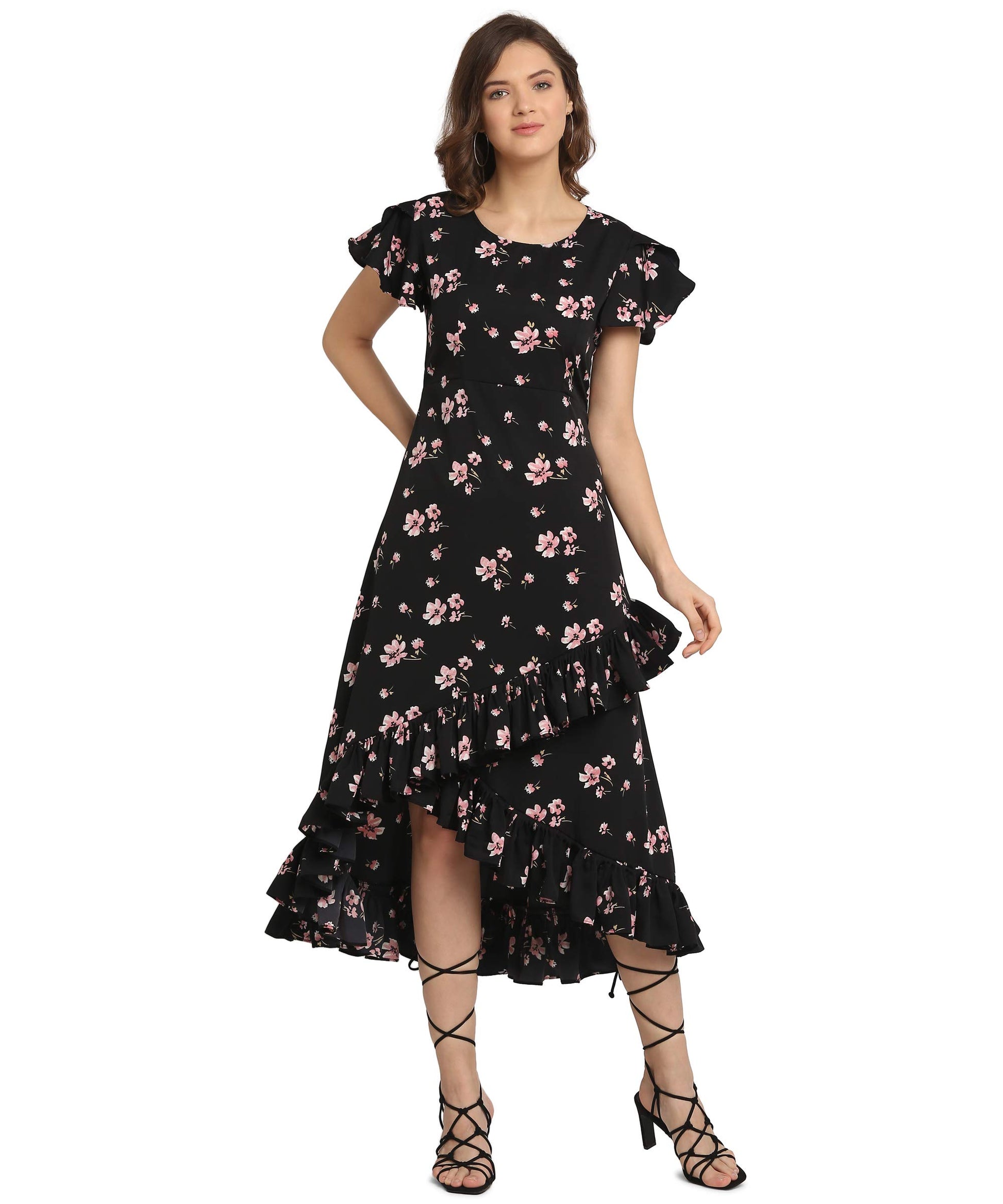 Oomph! Dress For Women Stylish| Summer Vacation Style |Floral Print Wrap Maxi |Lightweight Flared Maxi Dress For Casual & Holida